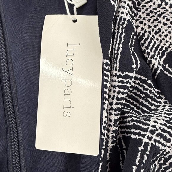 NEW! Lucy Paris Tie-Front Romper Plaid Long sleeve Large Navy & White‎ Lined - Picture 9 of 15